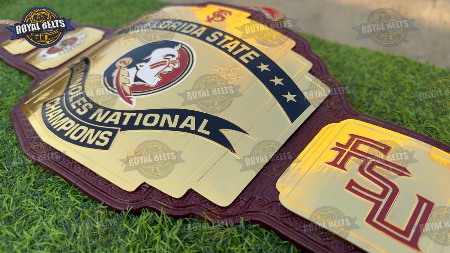 Florida State football belt with engraved Seminoles design and smooth backing