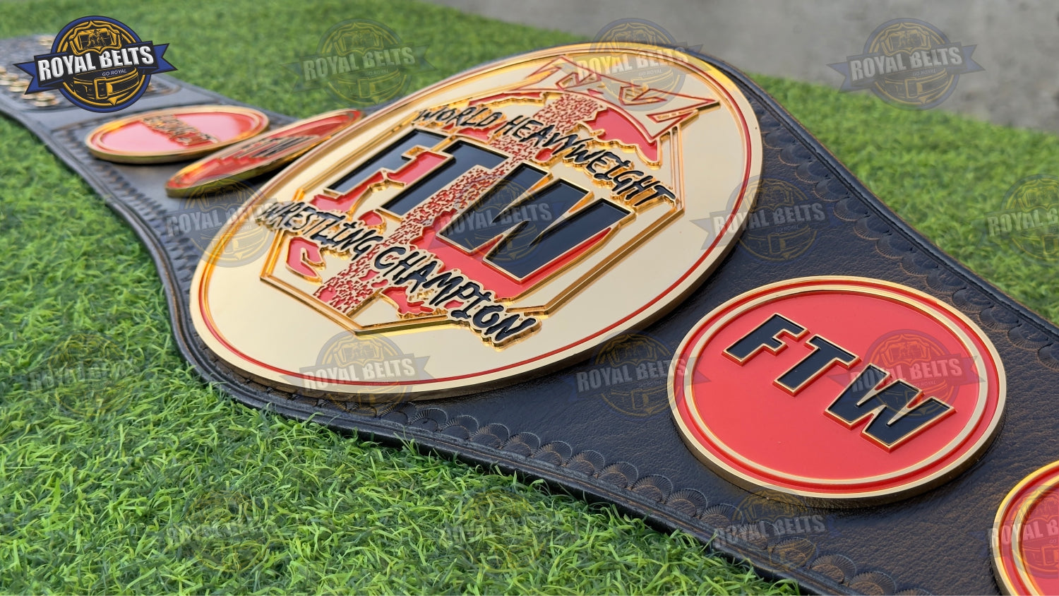 FTW wrestling championship belt CNC cut with crisp edges and high shine gold tone