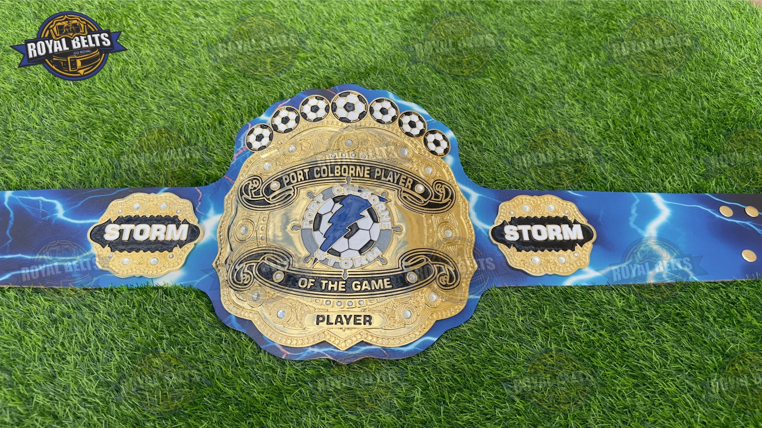 Football champion title belt replica with polished gold finish and premium stitched leather Handmade by Royal Belts