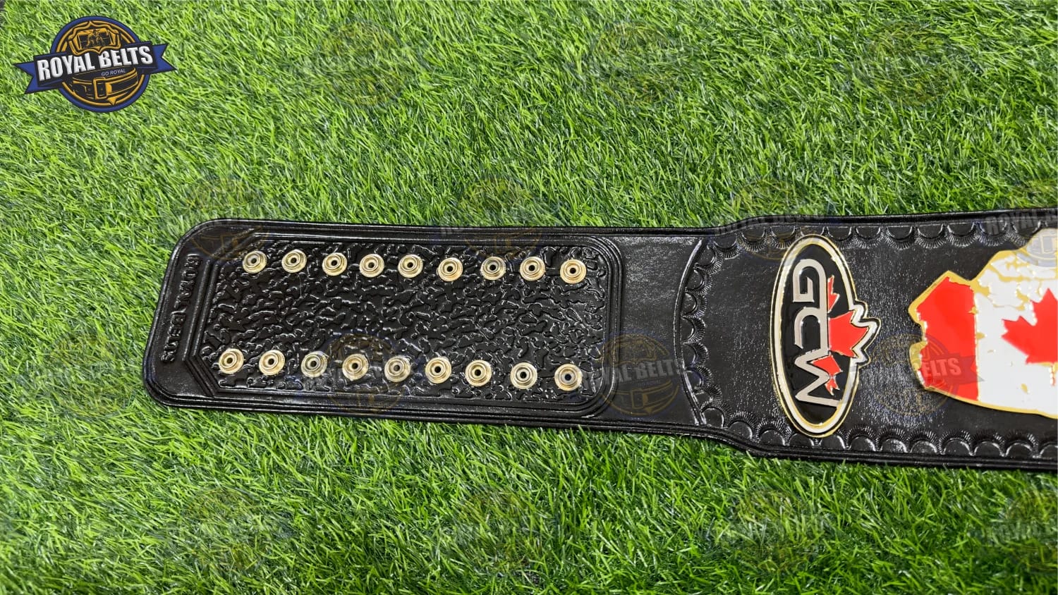 Canadian National title belt crafted with zinc alloy plates and smooth leather backing Made by Royal Belts