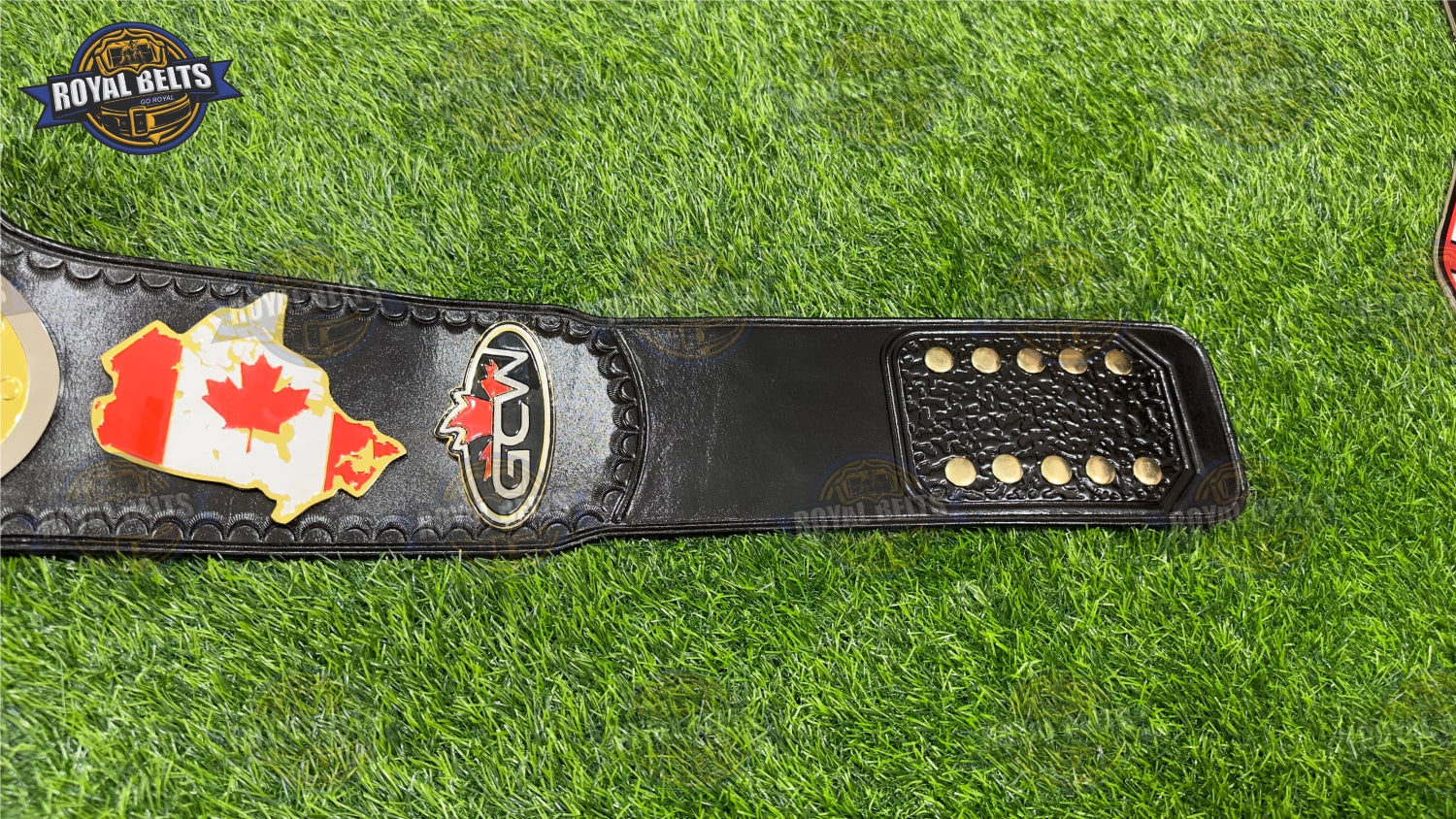 Canadian National Championship title belt inspired by GCW with professional sizing