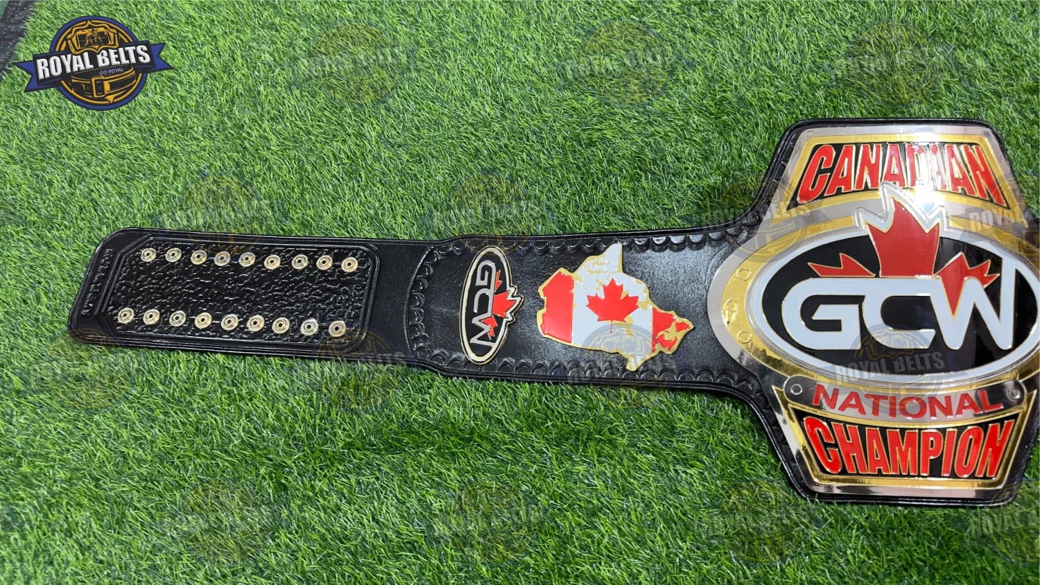 GCW Canadian National title belt featuring clean borders and high shine dual tone