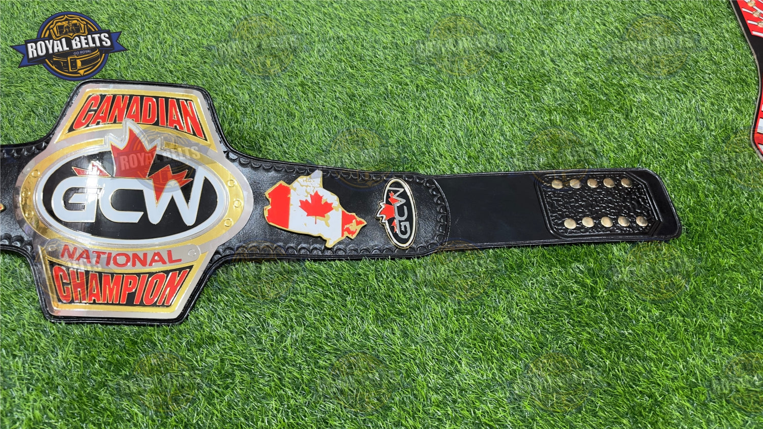 GCW Canadian National wrestling belt with reinforced snaps and smooth strap texture