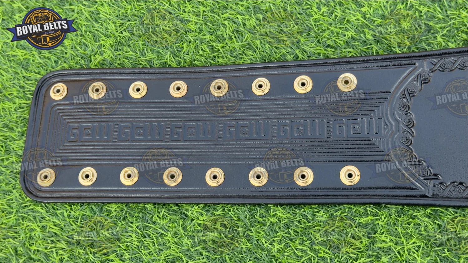 GCW Durham Regional title belt with layered gold plates, snap fit leather strap, heavy duty construction