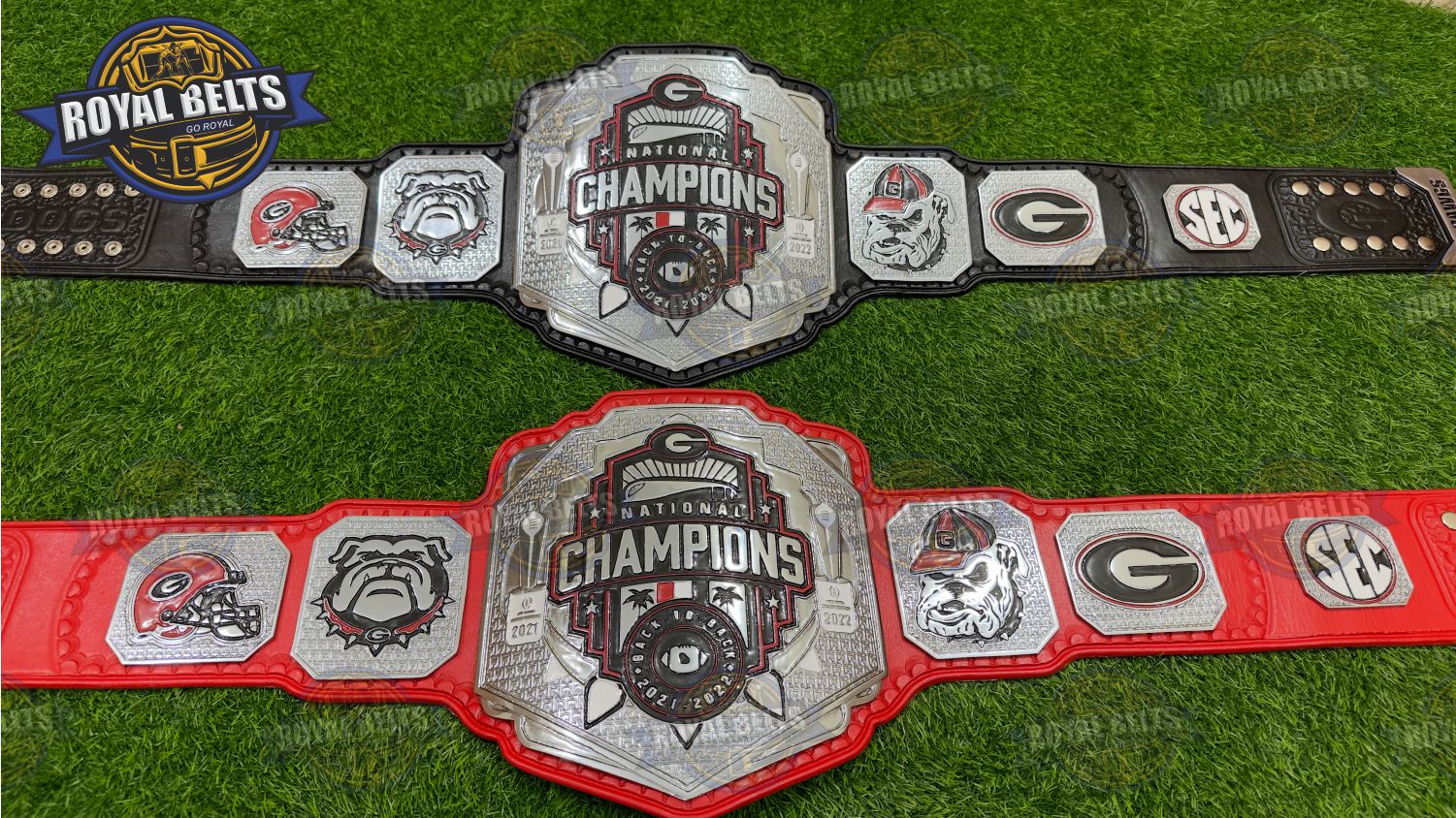 Georgia Bulldog NFL Title Belt Zinc Plated New Logo premium football fan championship belt Made by Royal Belts