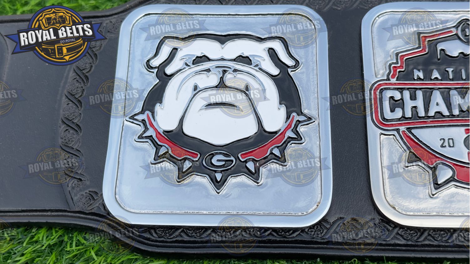 Georgia Bulldog Football National Title Belt replica with bold red and black theme