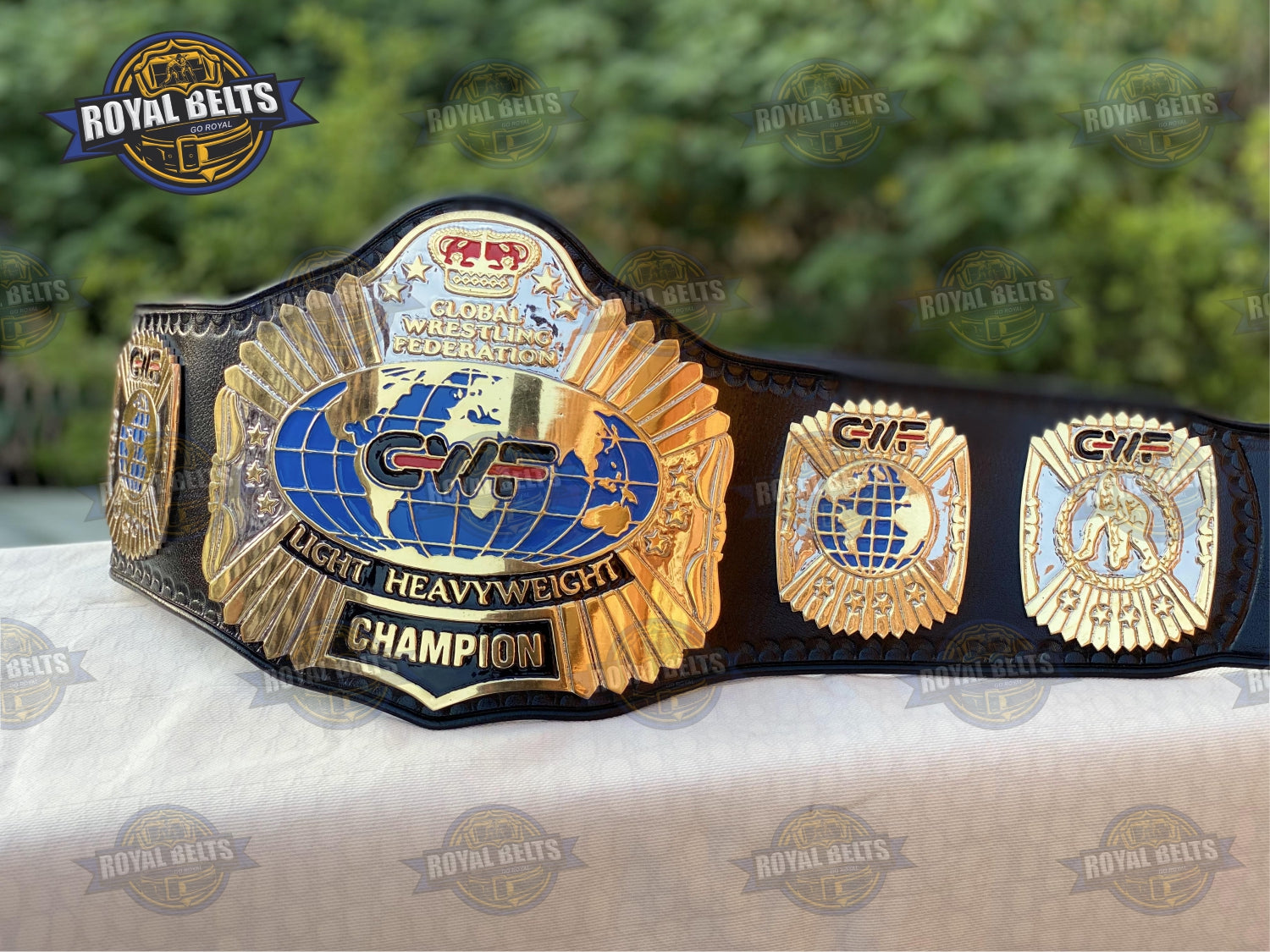 Global Wrestling Federation Title Belt, mirror polished finish, raised lettering, snap closure Crafted by Royal Belts