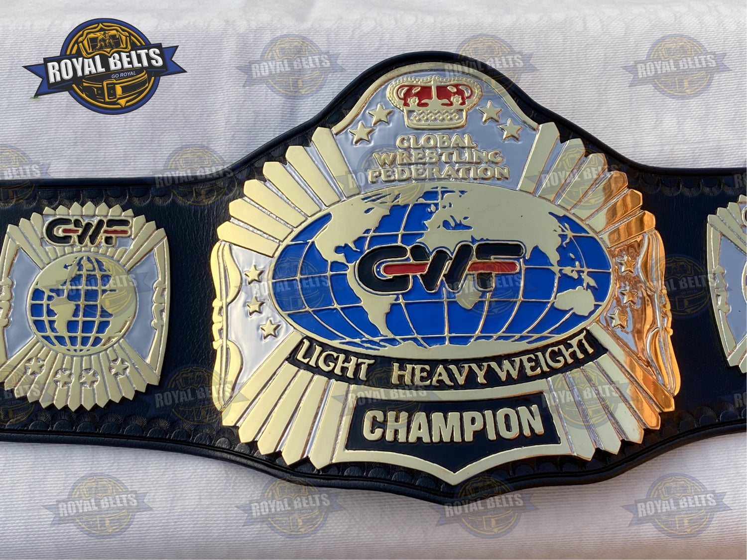Global Wrestling Federation Belt, polished metal shine, detailed side plates, adult size 