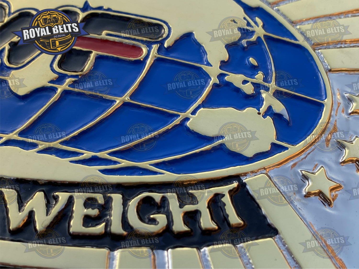 Global Wrestling Federation Championship Belt, polished gold tone, embossed artwork