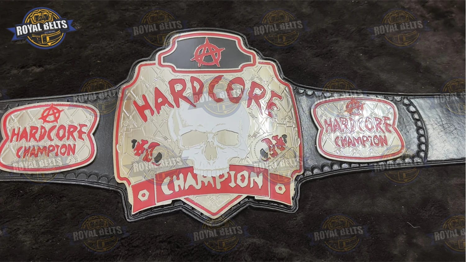 Hardcore championship title belt replica with engraved metal center plate Made by Royal Belts