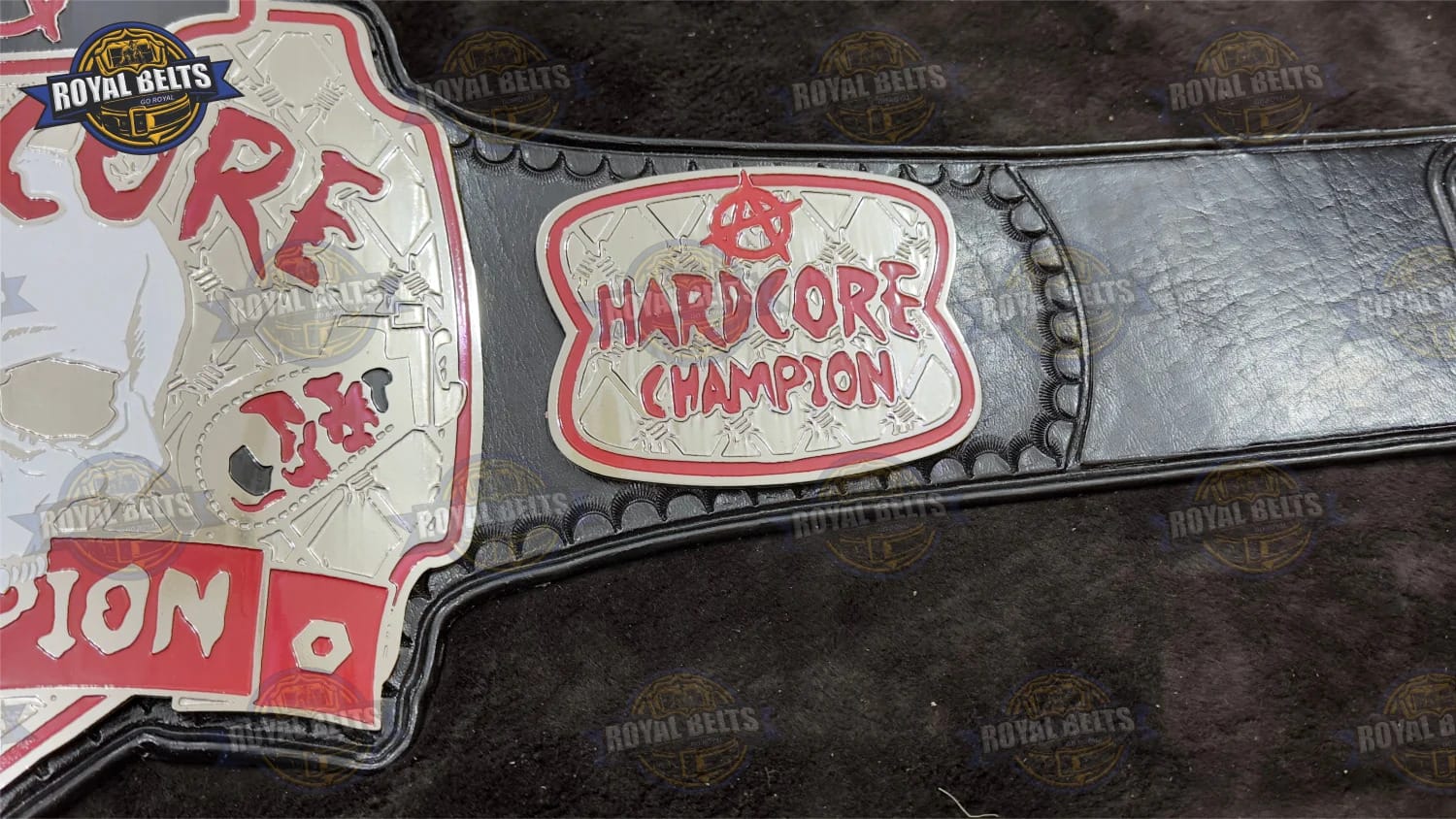 Hardcore championship title belt with thick leather strap construction