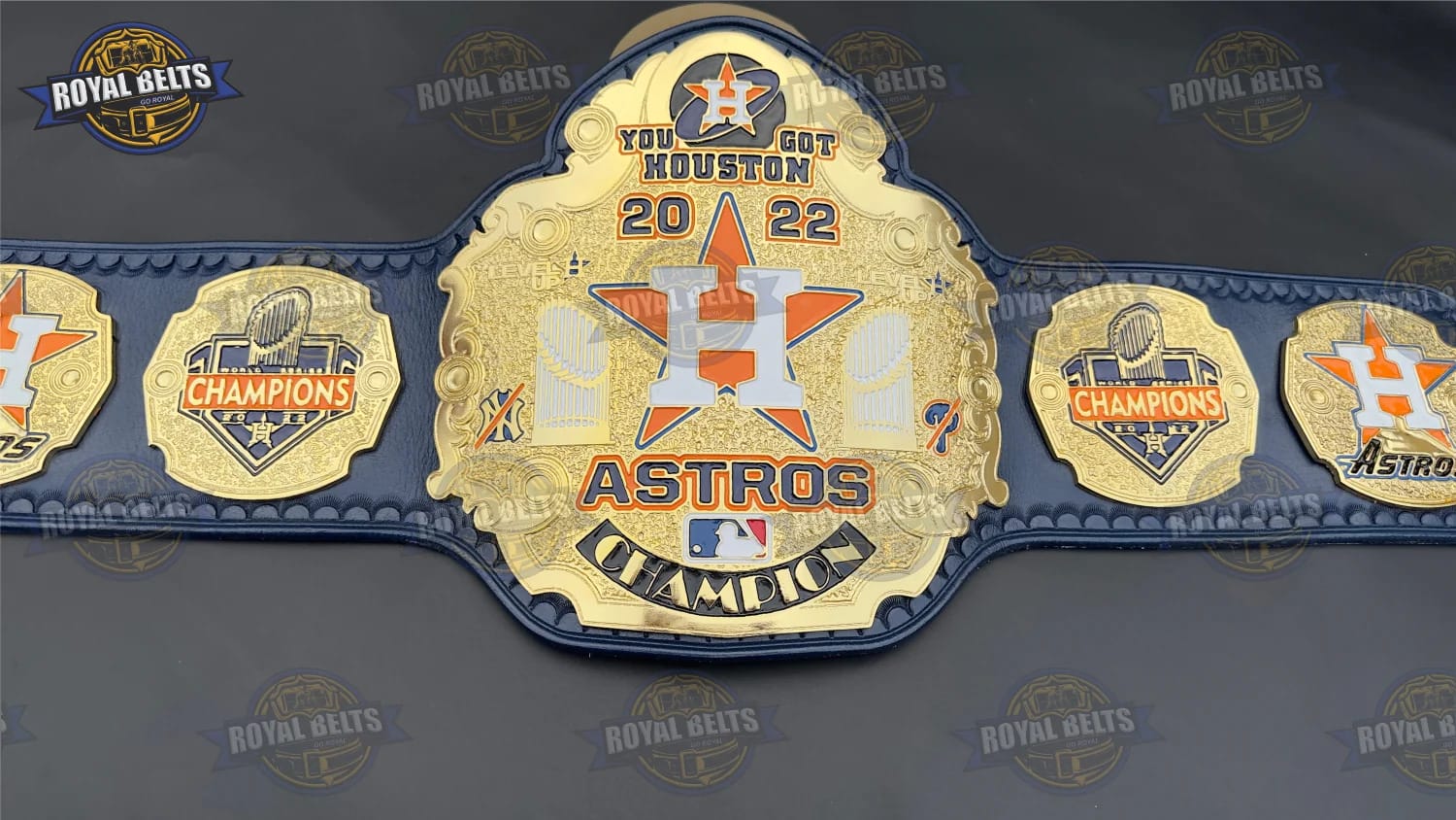 MLB Legacy belt showing engraved Astros logo and premium stitched leather Manufacture by Royal Belts