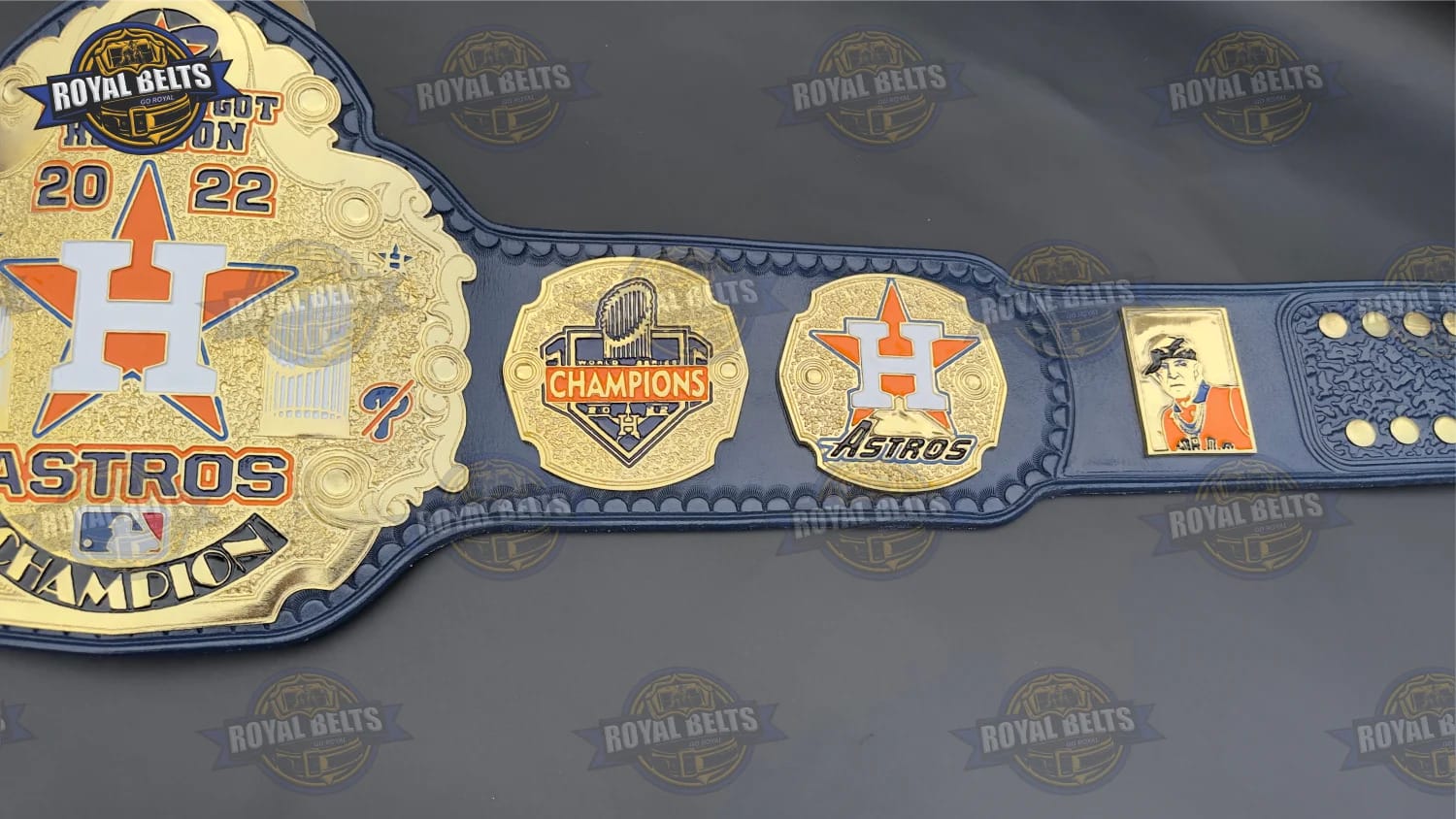 Houston Astros wrestling belt with layered plates and professional replica sizing 