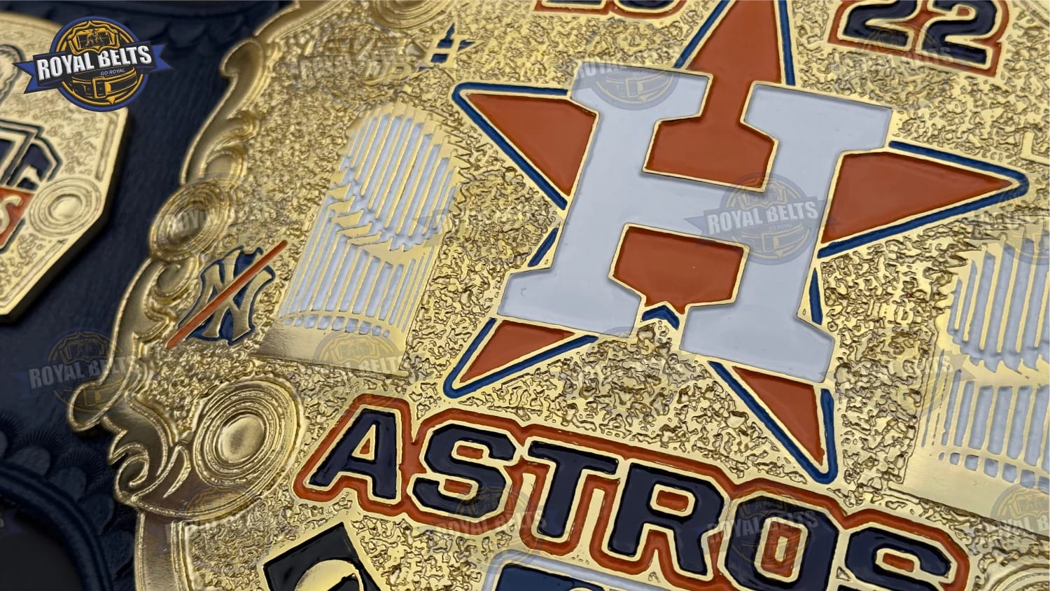 WWE Legacy Astros title belt featuring deep etched center plate and reinforced leather backing