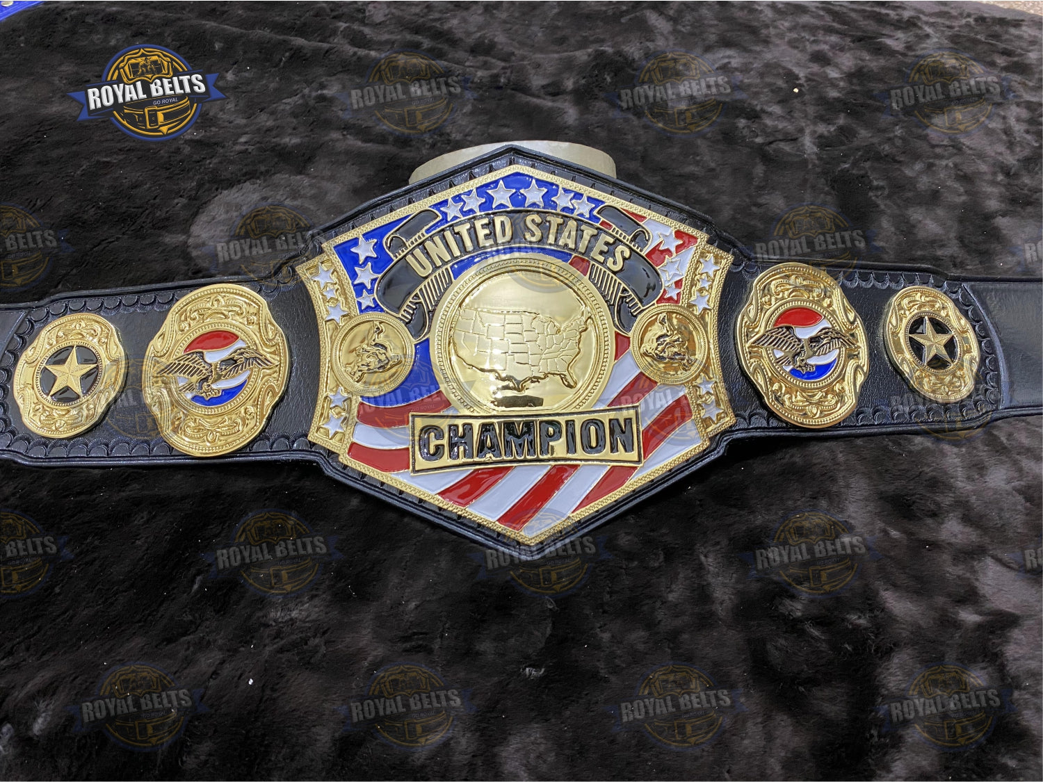 HWF US wrestling championship belt featuring engraved side plates, polished zinc finish, stitched leather Crafted by Royal Belts