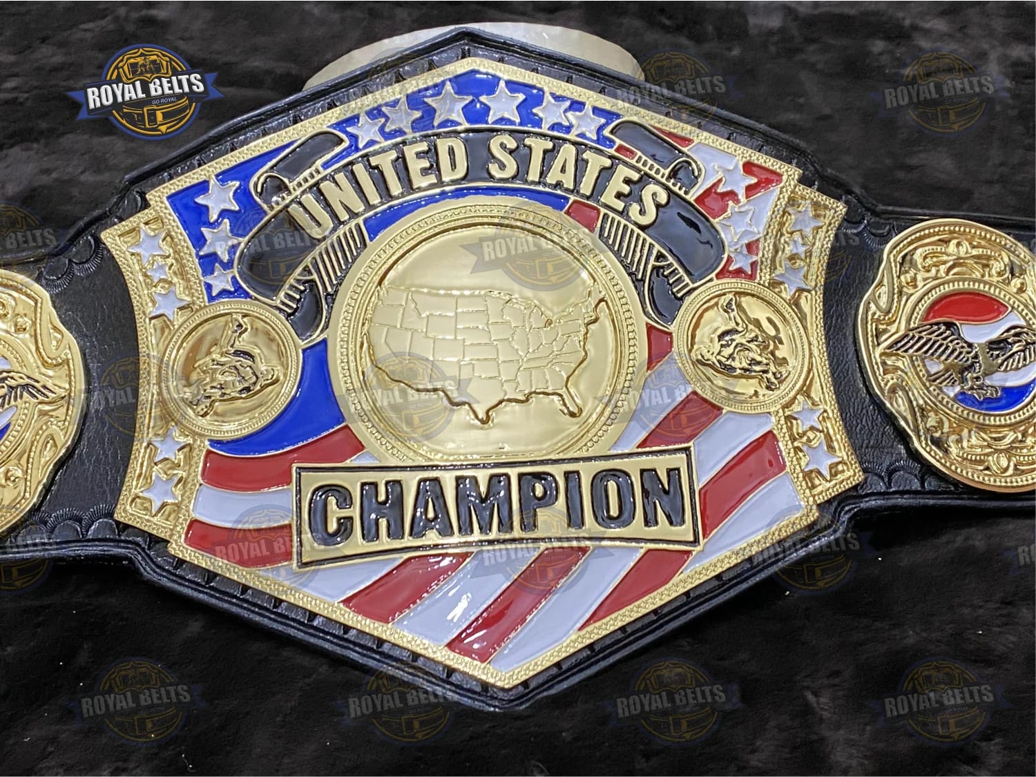 Hybrid Wrestling Federation belt with oversized center plate, CNC etched detailing, durable leather strap