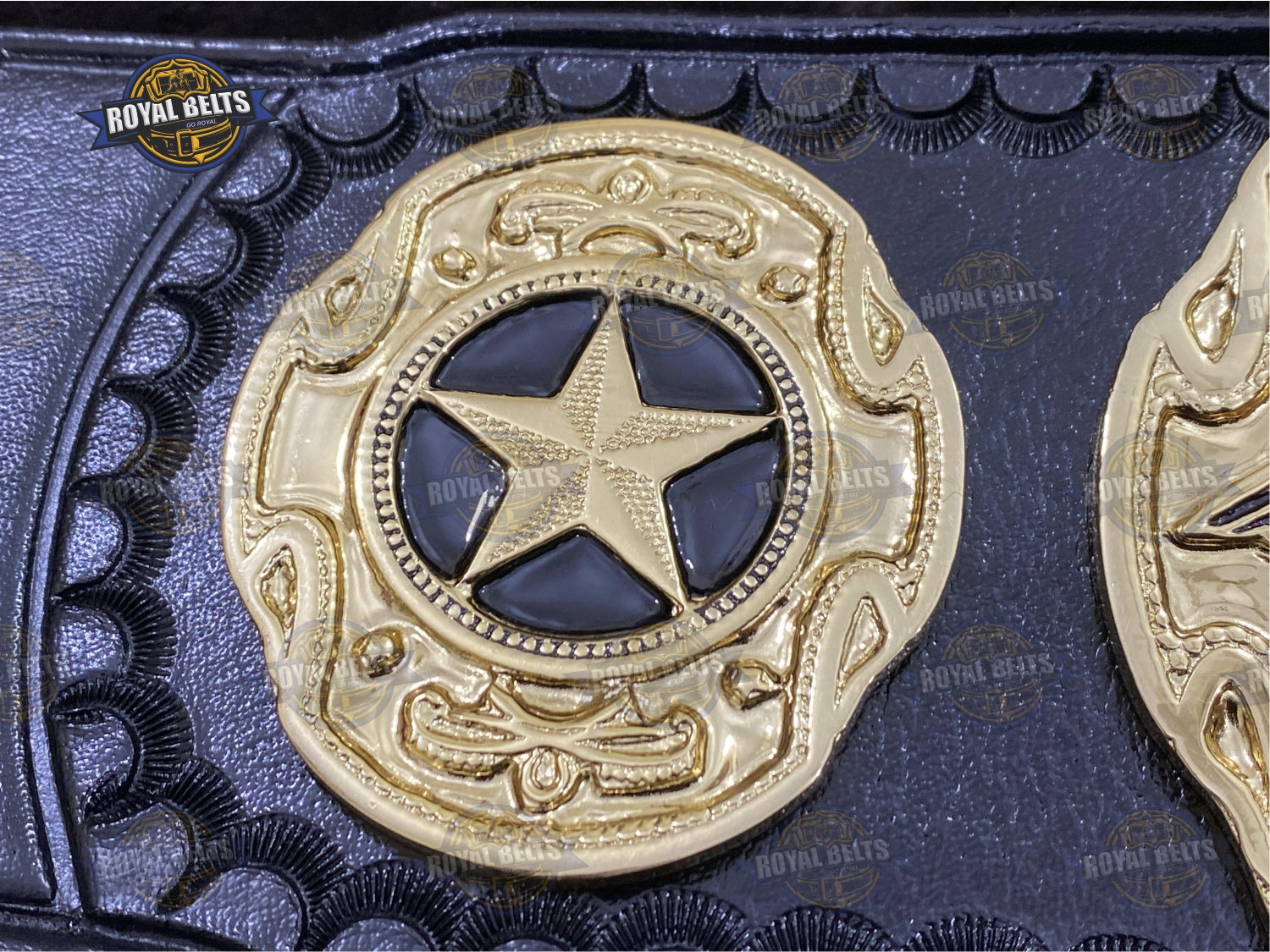 Hybrid Wrestling Federation US title belt displaying bold embossed center, thick gold plated plates