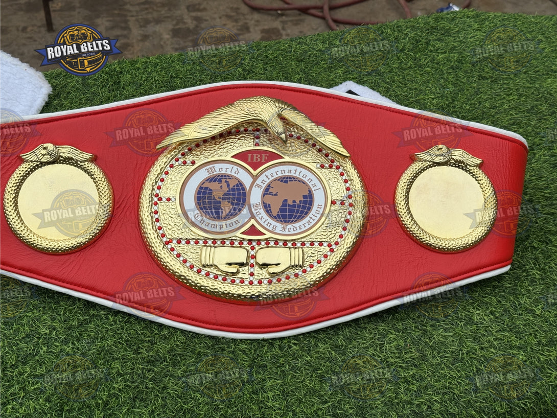 IBF Adult Size Boxing Belt raised lettering detail, mirror gold finish ...