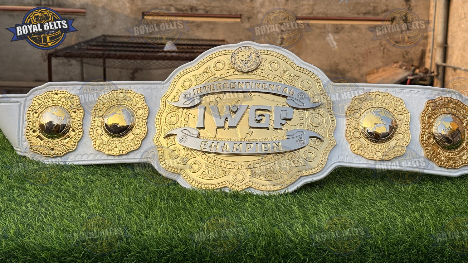 IWGP Intercontinental championship belt with dual plates and premium white leather strap Manufacture by Royal Belts 