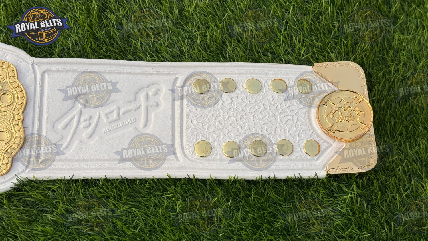 IWGP Intercontinental wrestling belt replica with stitched white leather strap