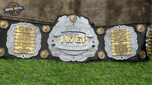 IWGP JR Heavyweight championship belt with dual plates and premium black leather strap Made by Royal Belts