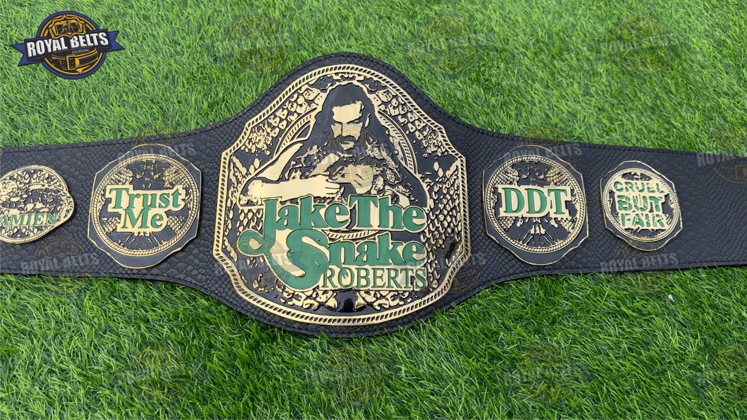 Jake The Snake wrestling belt replica with engraved gold center plate Made by Royal Belts