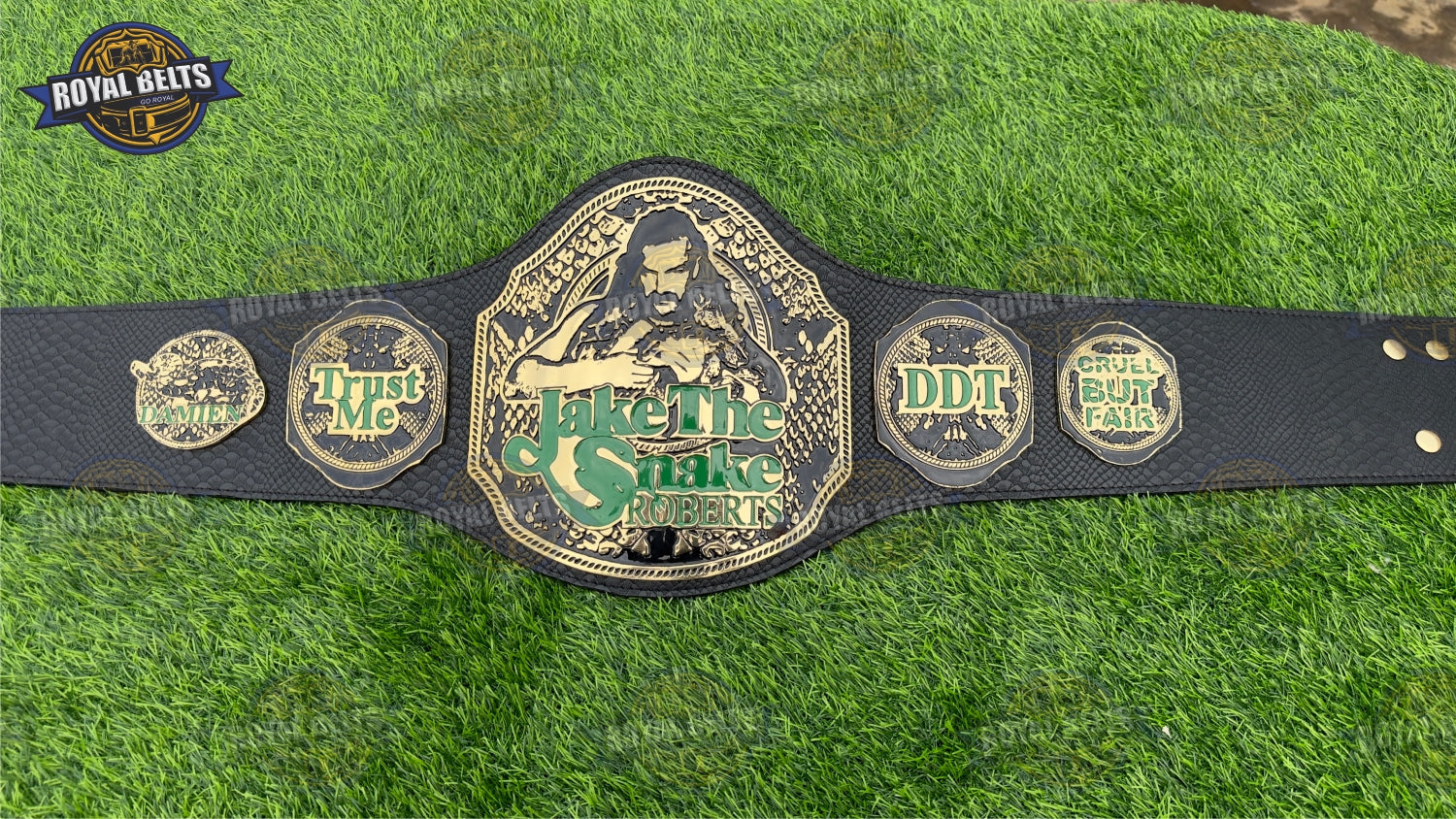 Championship belt Jake The Snake edition with premium metal plates and leather backing Crafted by Royal Belts