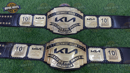KIA Southwest Region custom championship belt with CNC gold plates , premium leather strap Manufacture by Royal Belts 