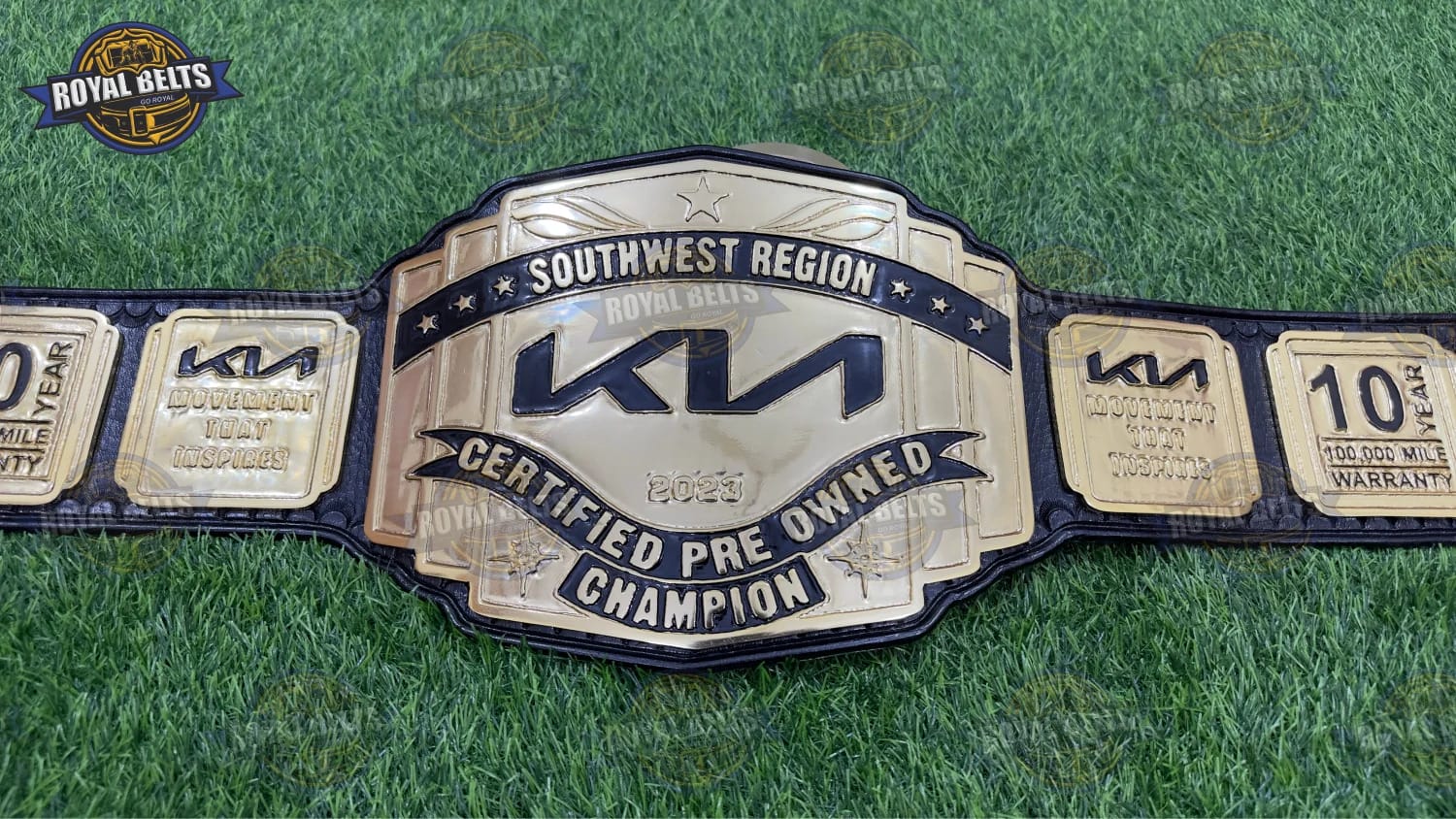 Custom championship belt KIA Southwest edition with polished gold CNC center plate Crafted by Royal Belts