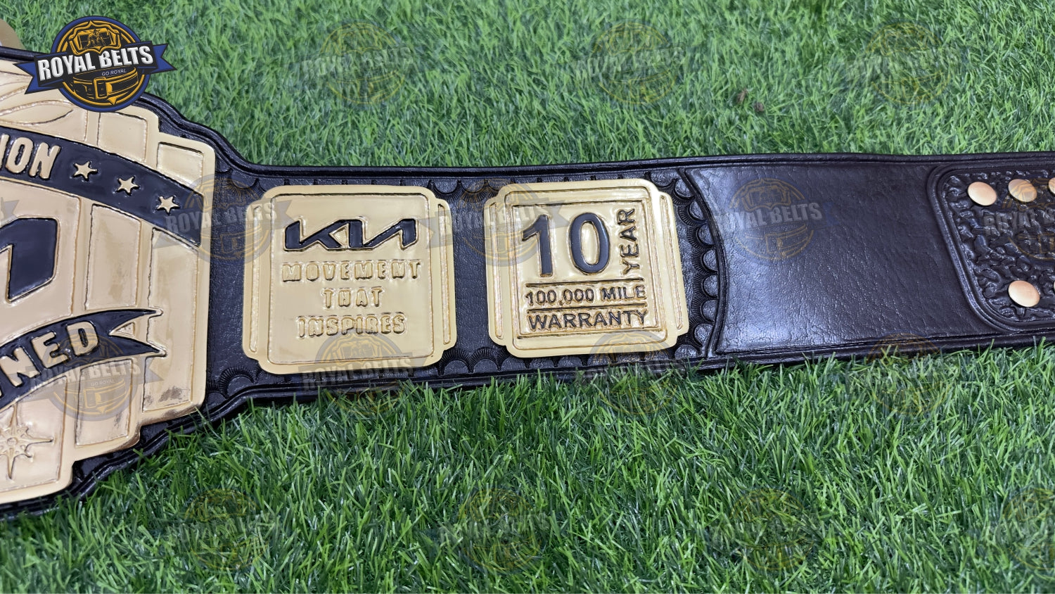Custom KIA Southwest Region belt with detailed engraving and durable leather strap