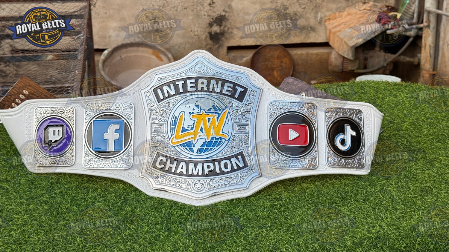 LTW Internet custom wrestling championship belt with chrome plates and white leather strap Manufacture by Royal Belts 