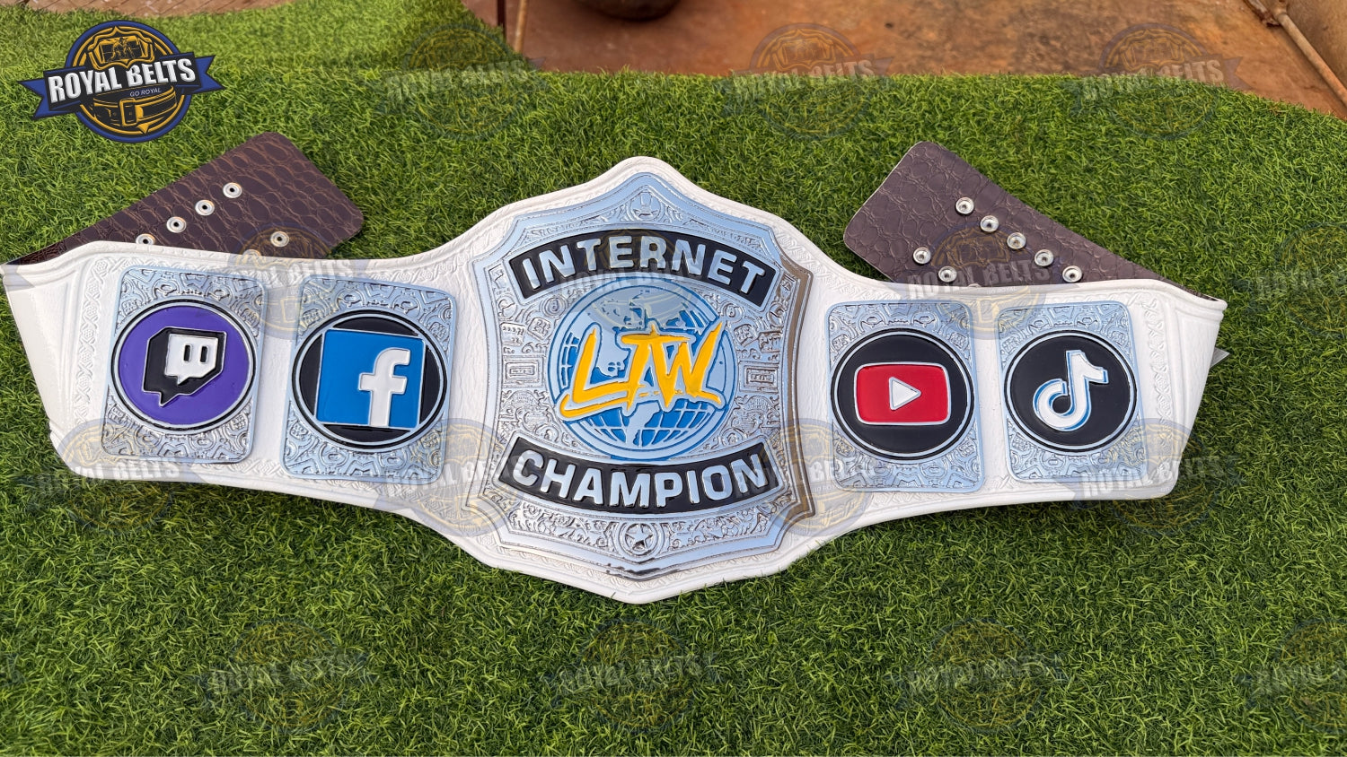 LTW Internet wrestling title belt replica with engraved chrome center plate Made by Royal Belts