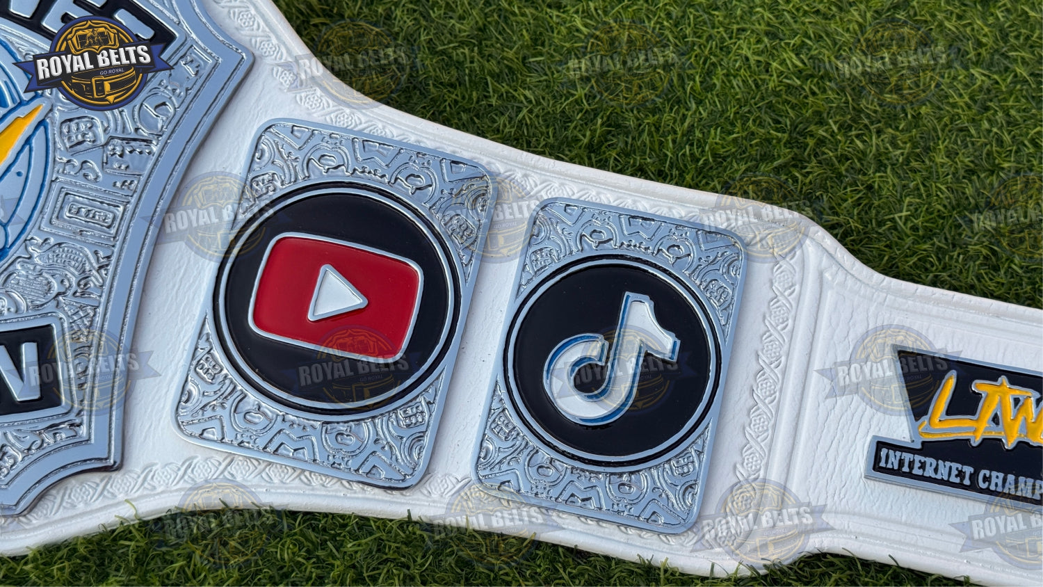 LTW Internet wrestling championship belt with premium chrome plates, stitched leather