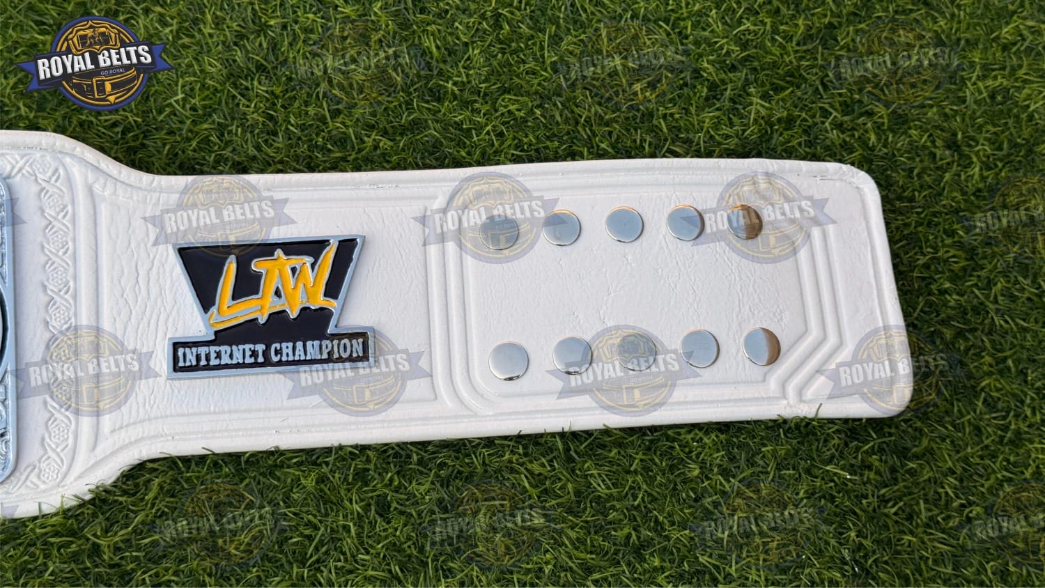 Wrestling title belt replica featuring LTW Internet logo, adjustable leather strap