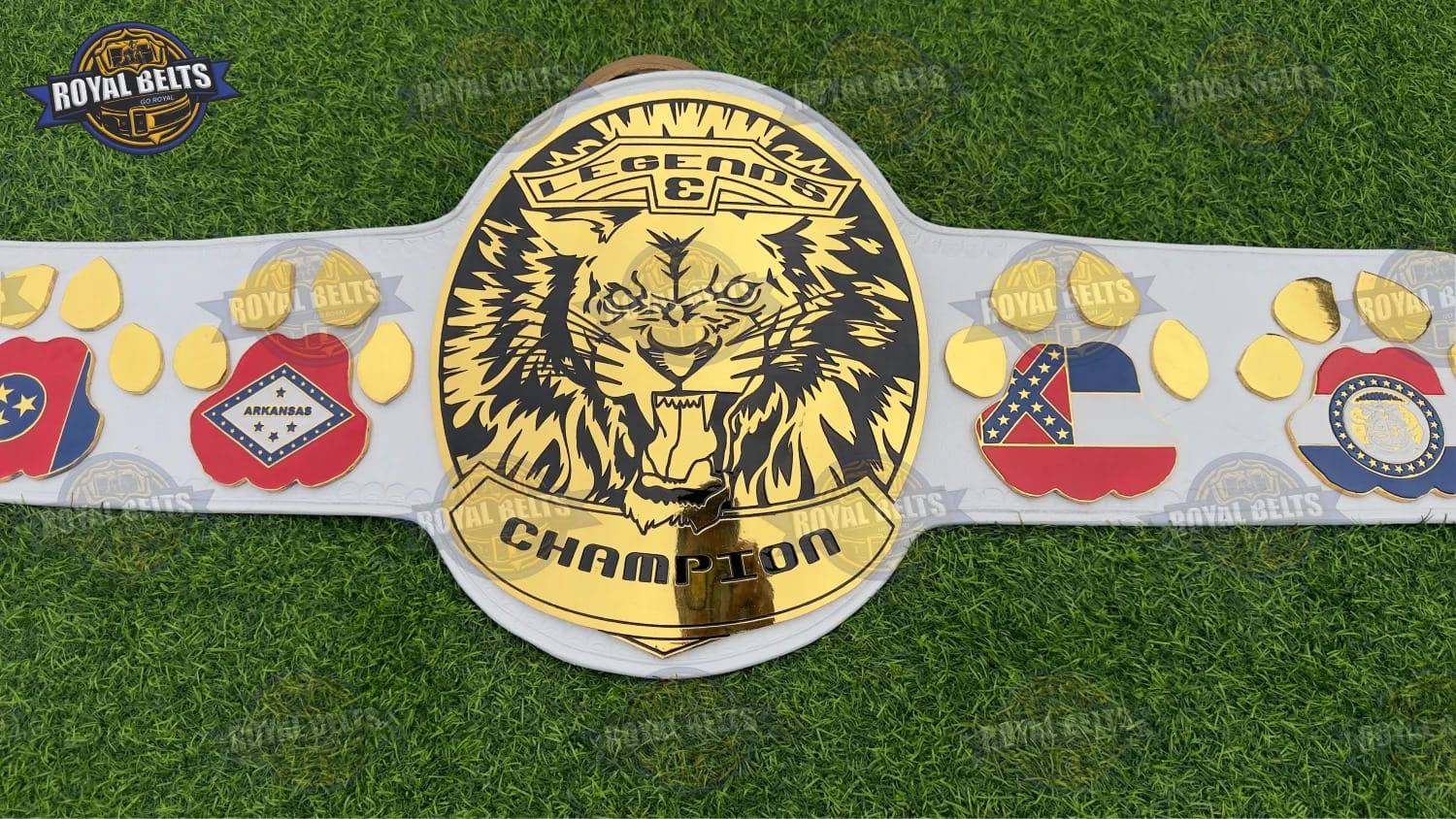 Legends Tiger custom championship title belt with detailed tiger artwork Manufacture by Royal Belts 