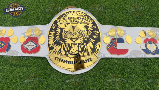 Legends Tiger custom championship title belt with detailed tiger artwork Manufacture by Royal Belts 