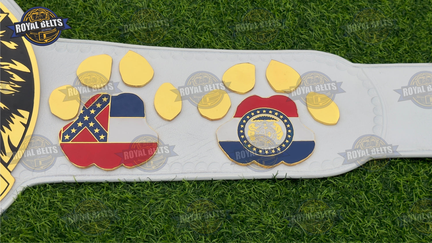 Legends Tiger championship title belt with polished metal plates