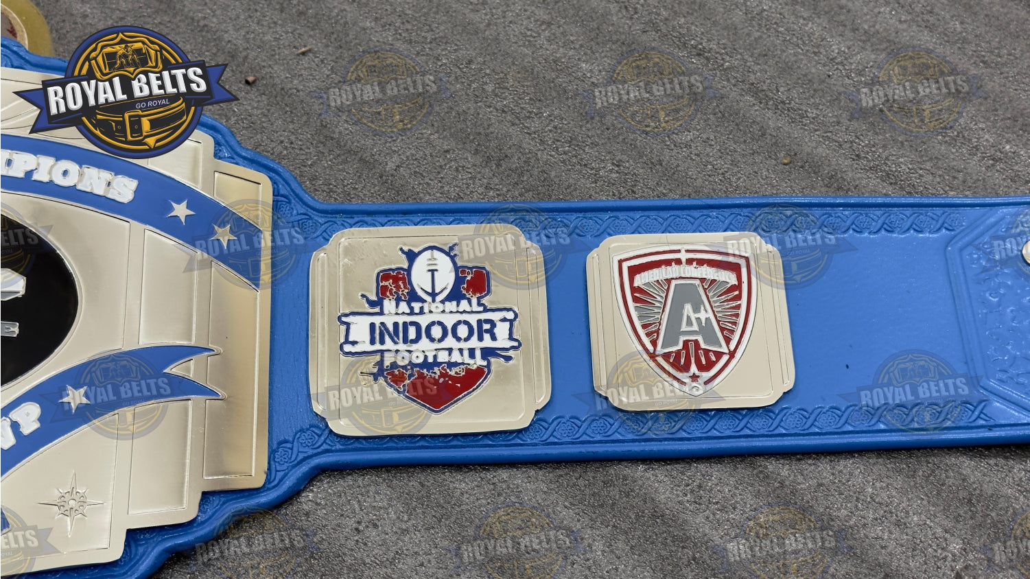 MVP National Title Belt multi plate design, embossed borders, premium leather strap