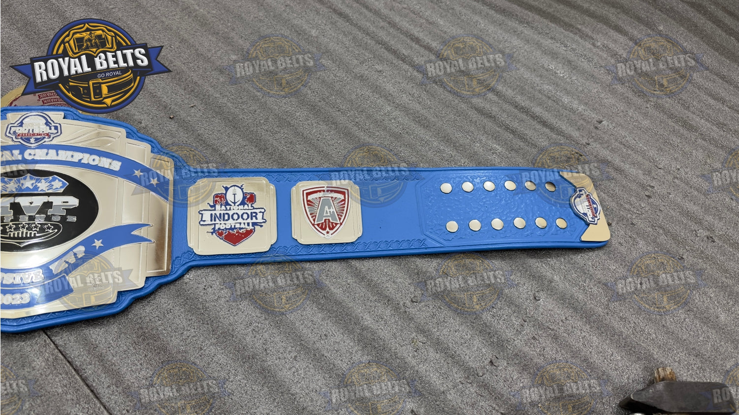 MVP National Title Belt HD CNC etched center, polished chrome finish, blue leather