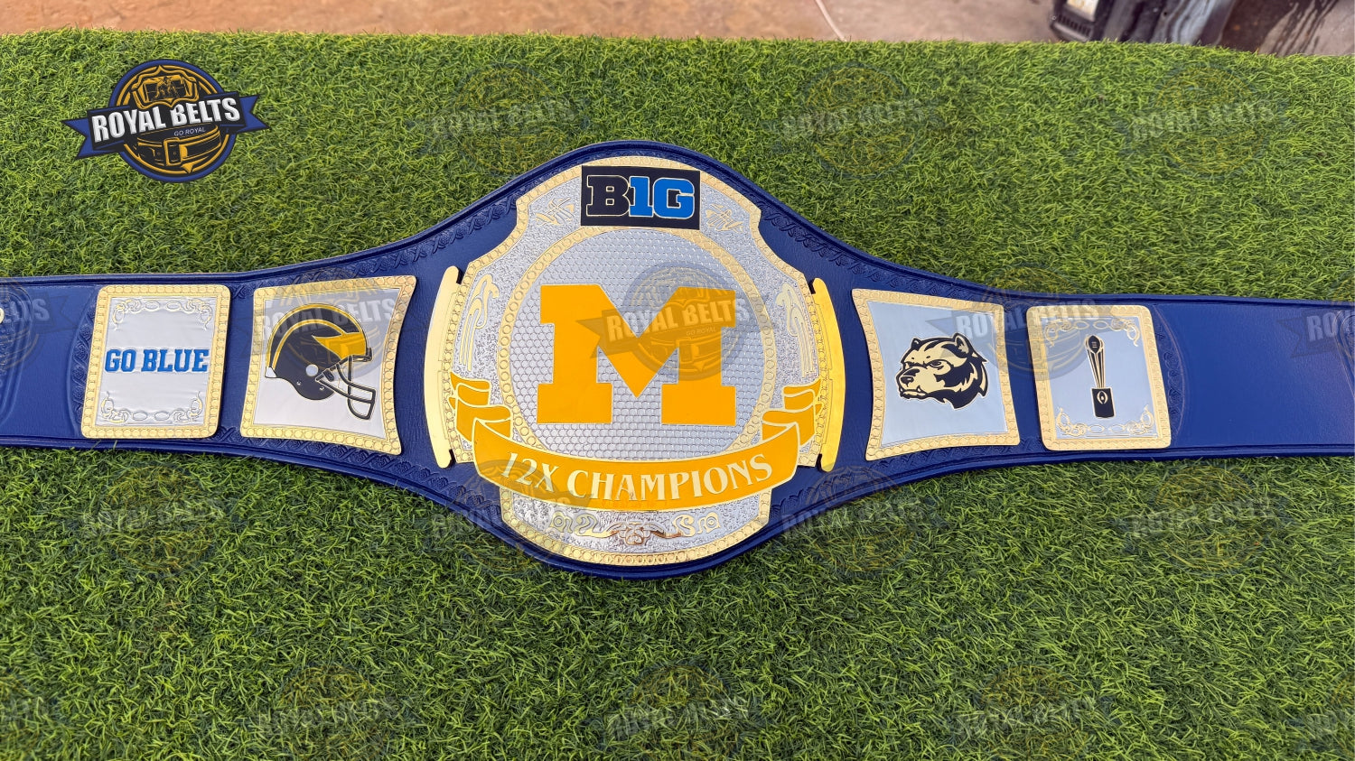 Michigan 12x Wrestling Belt raised center artwork, layered side plates, reinforced strap