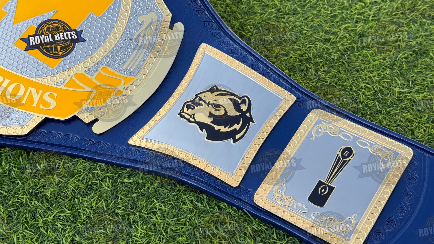 Michigan 12x Wrestling Championship Belt HD CNC etched center, multi level plates, stitched strap