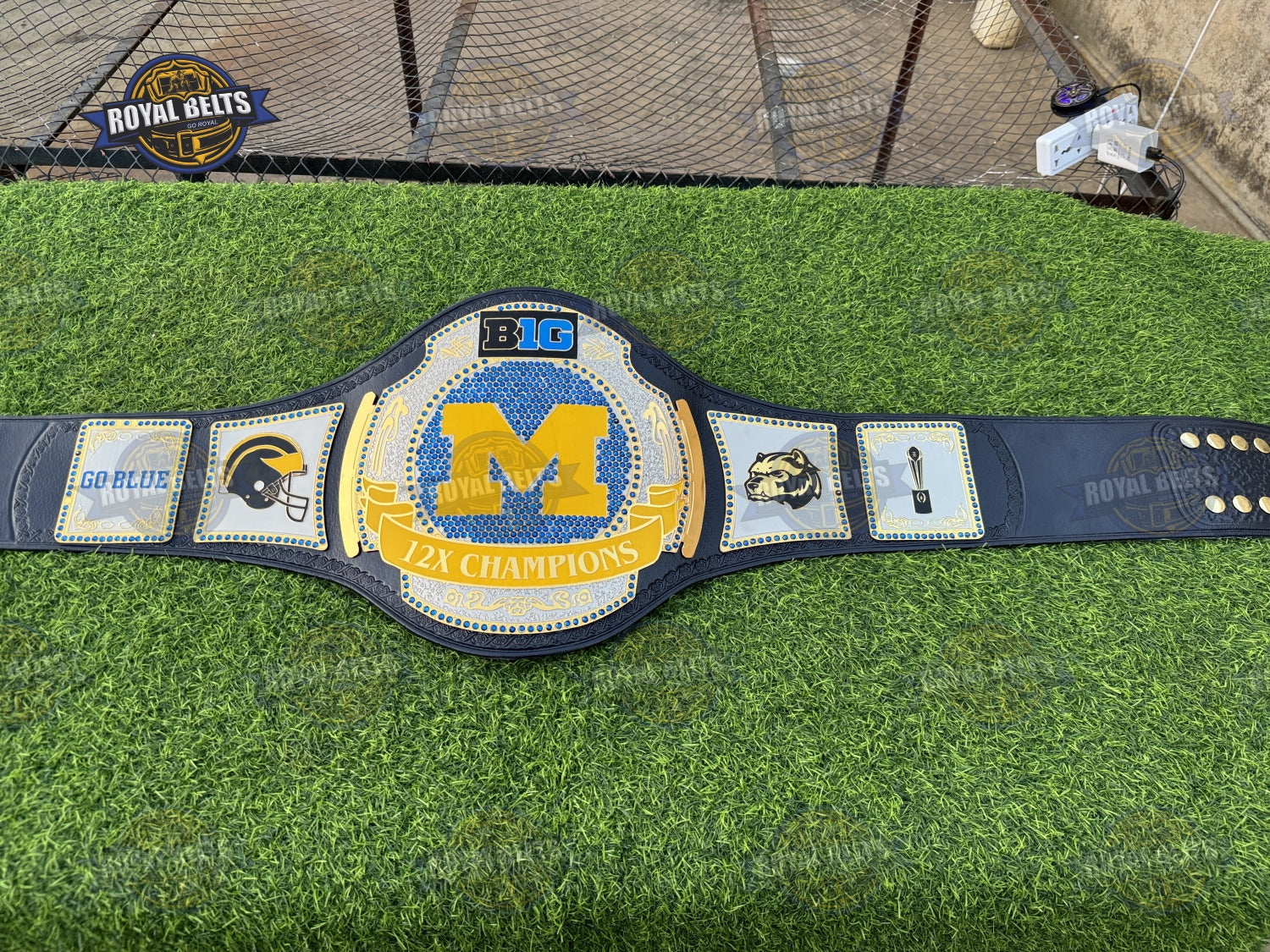 Michigan 12x Custom Wrestling Belt beveled edges, embossed lettering, layered center plate