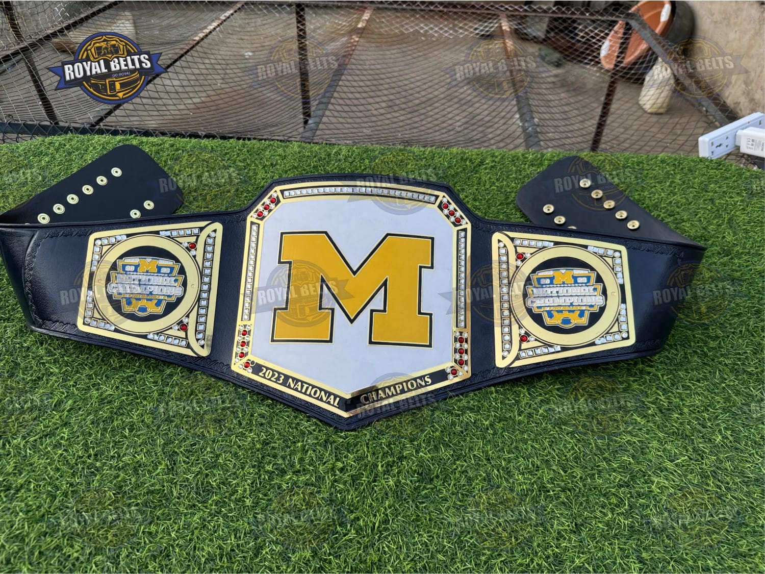 Michigan Wolverines custom WWE Legacy title belt with leather strap