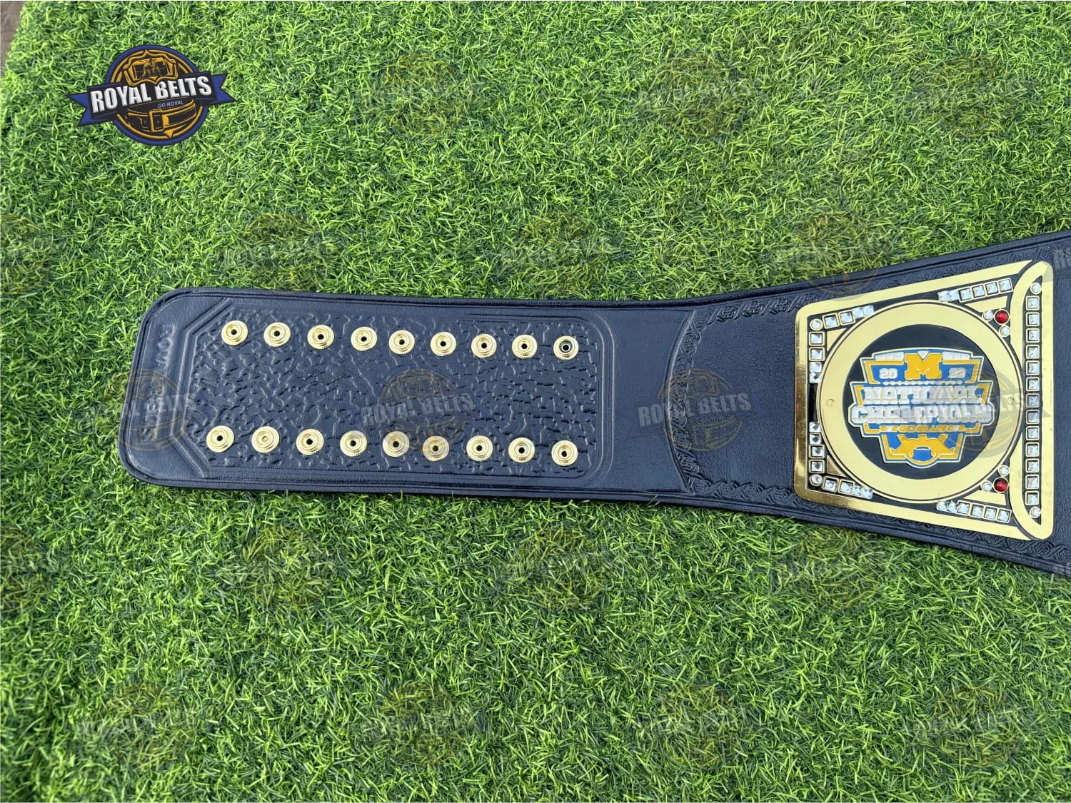 Michigan Wolverines custom WWE Legacy belt with polished gold plates