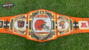 Cleveland Browns CNC championship belt with engraved metal center plate Made by Royal Belts