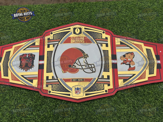 NFL Cleveland World Heavyweight HD CNC title belt with detailed metal plates Manufacture by Royal Belts 