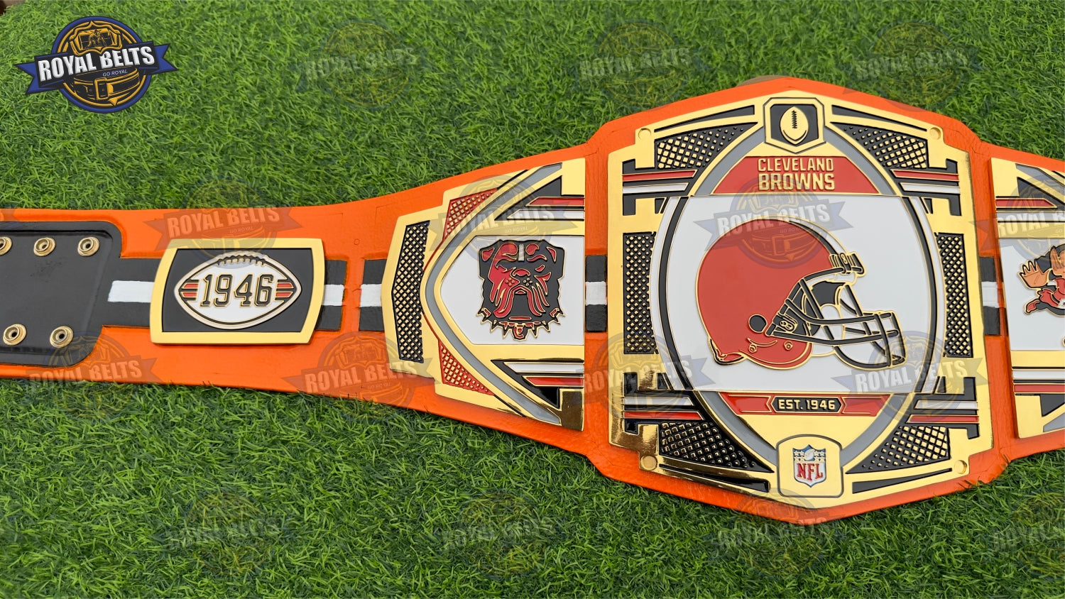 NFL Browns championship belt with solid CNC metal plate construction