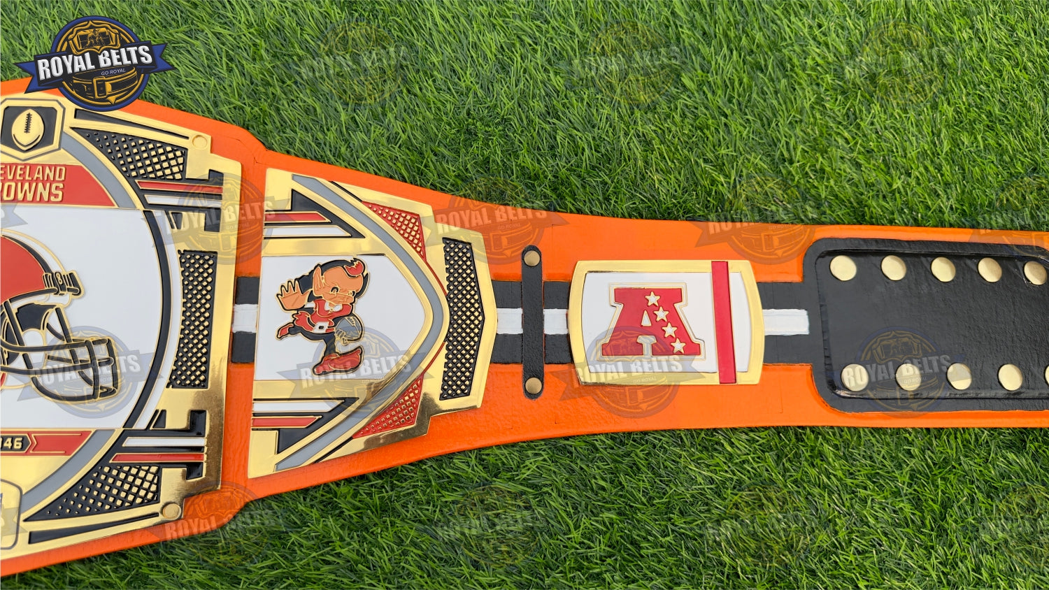 Cleveland Browns CNC championship belt with professional display finish