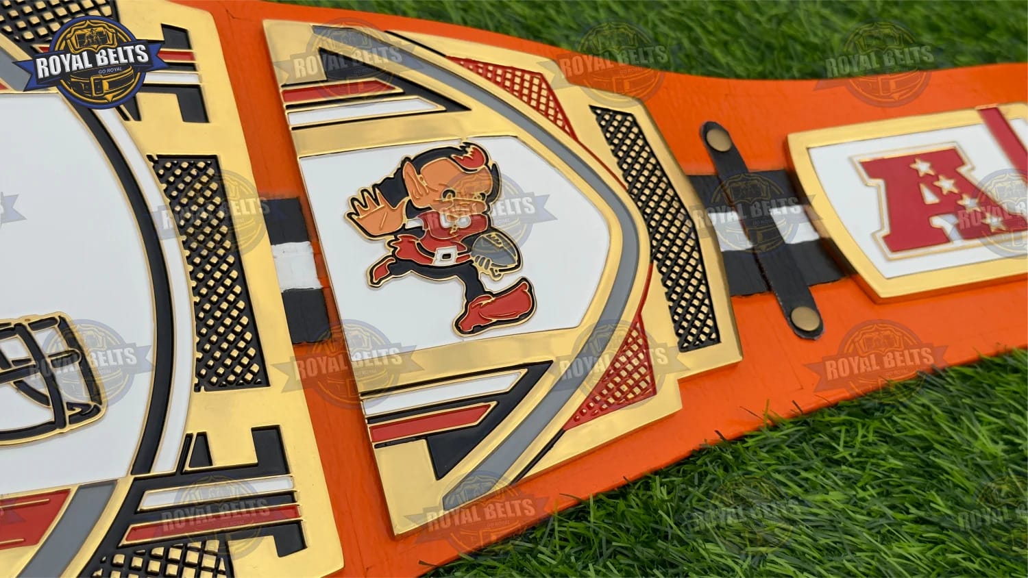 Browns NFL title belt collectible with precision CNC metal detailing