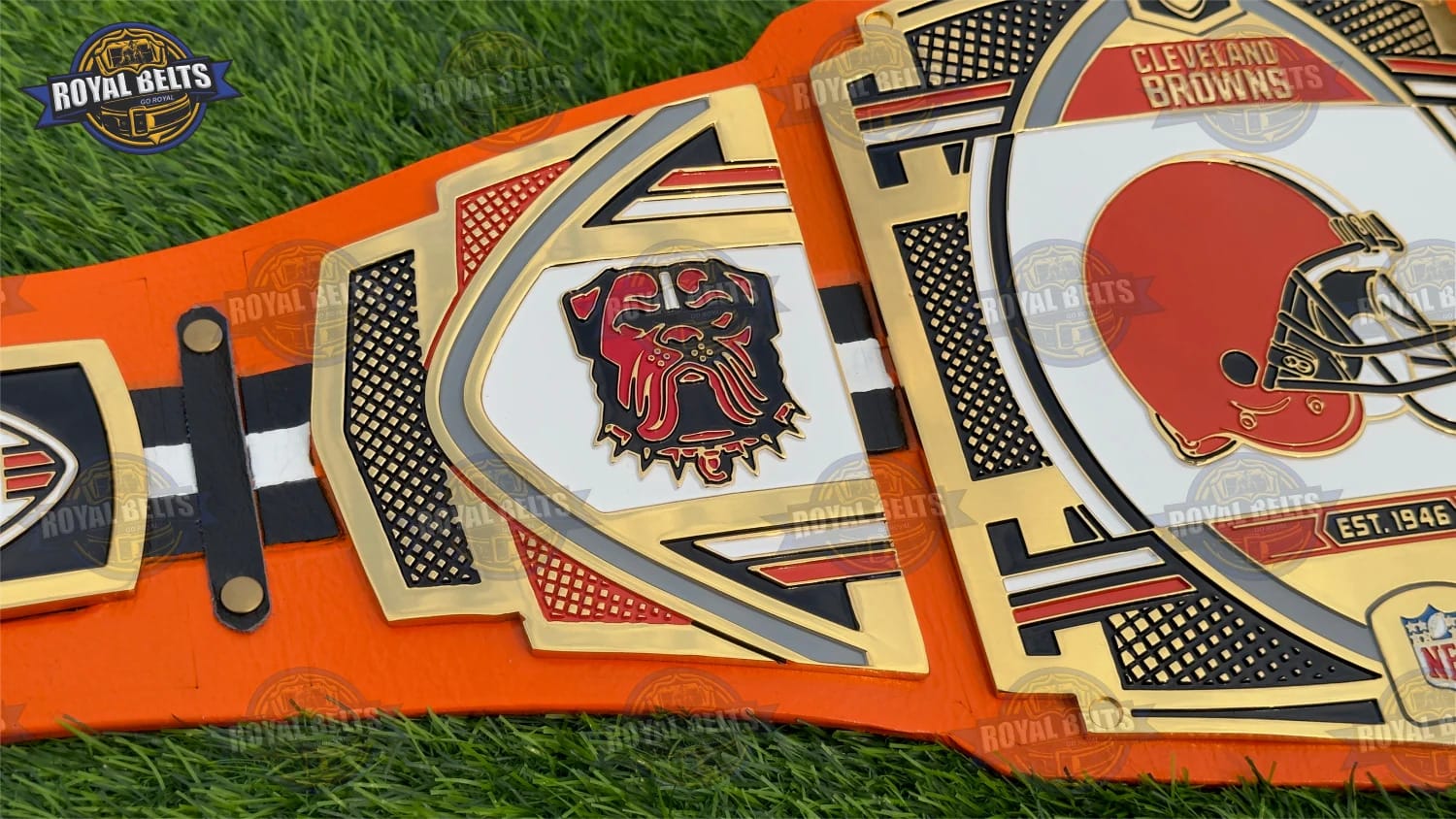 NFL Browns championship belt with solid CNC metal plate construction